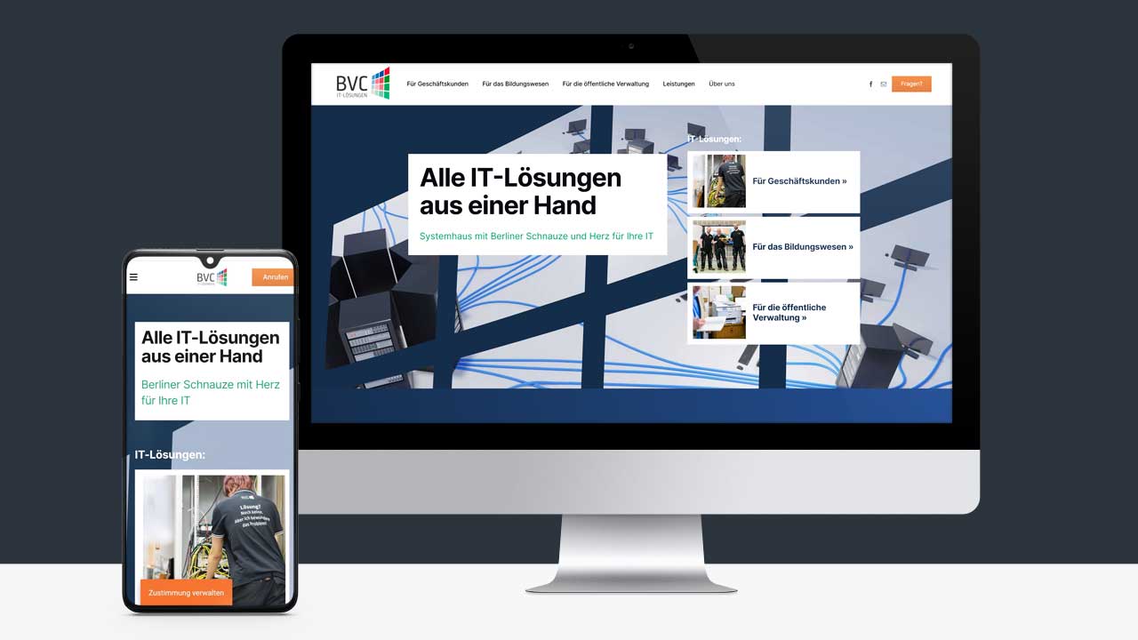 Webseite cfür Berliner Systemhaus BVC IT-Lösungen